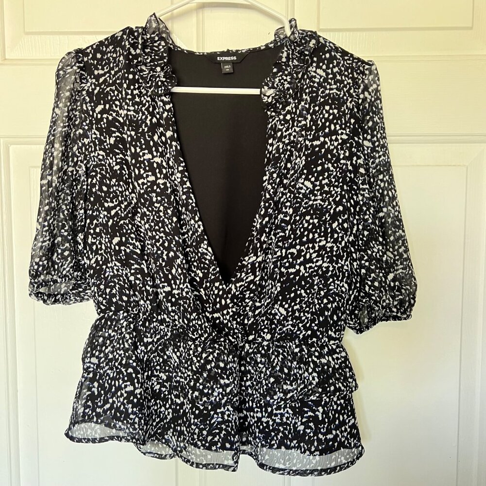 Express Navy Mesh Short Sleeve Blouse Size XS | Women's Blouse